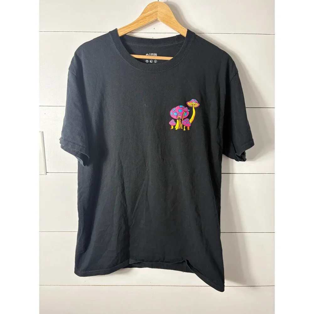 ALab Black Graphic T-Shirt with Colorful Mushroom Print Hippiecorecore Tee Large - Picture 2 of 6